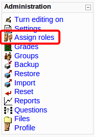 Assign roles link in course admin block